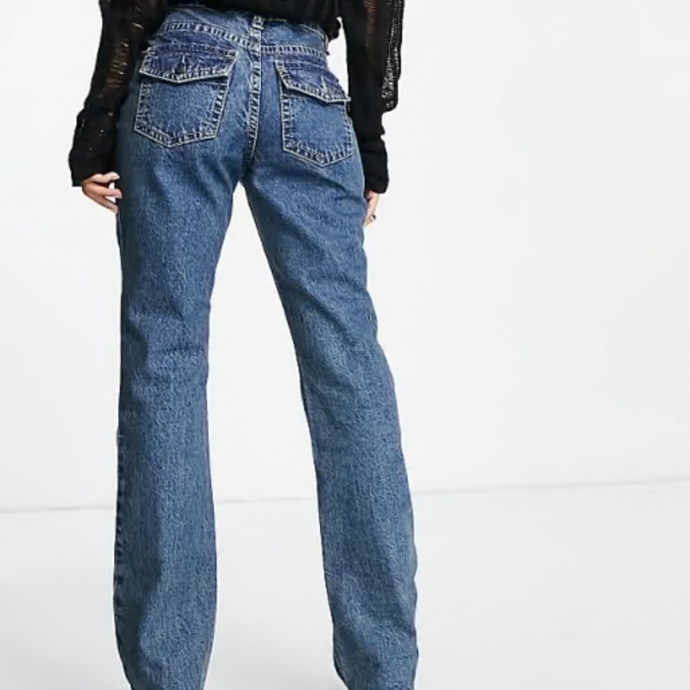 ASOS DESIGN Low Rise Flared Jeans W Western Pocket Tinted Blue 30x32 Women